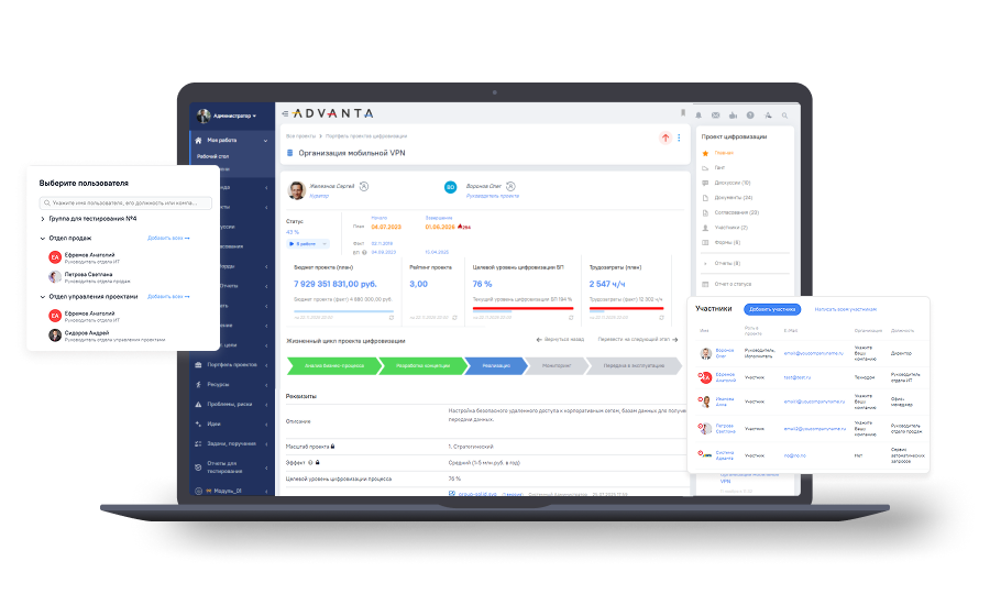 Карточка проекта в системе ADVANTA